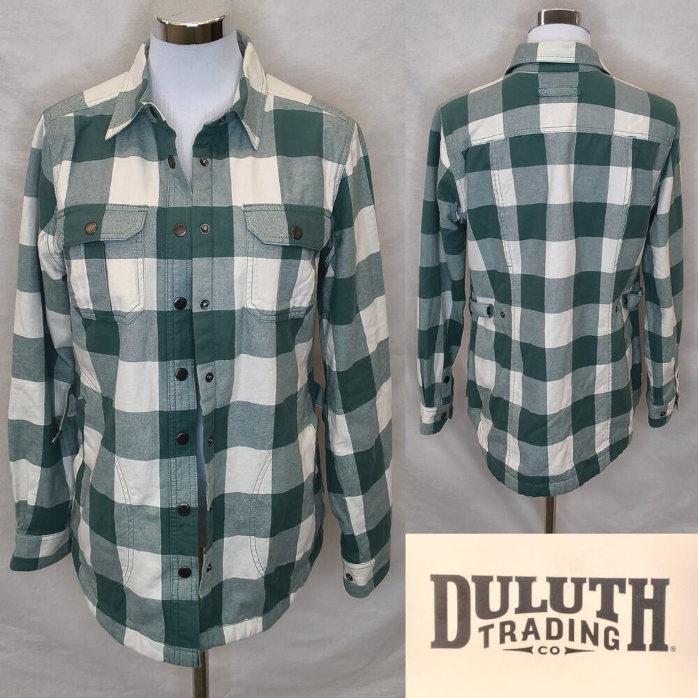 Duluth Trading Flannel Shirt Womens XS Green/White Free Swingin' Lined NWT#W5571
